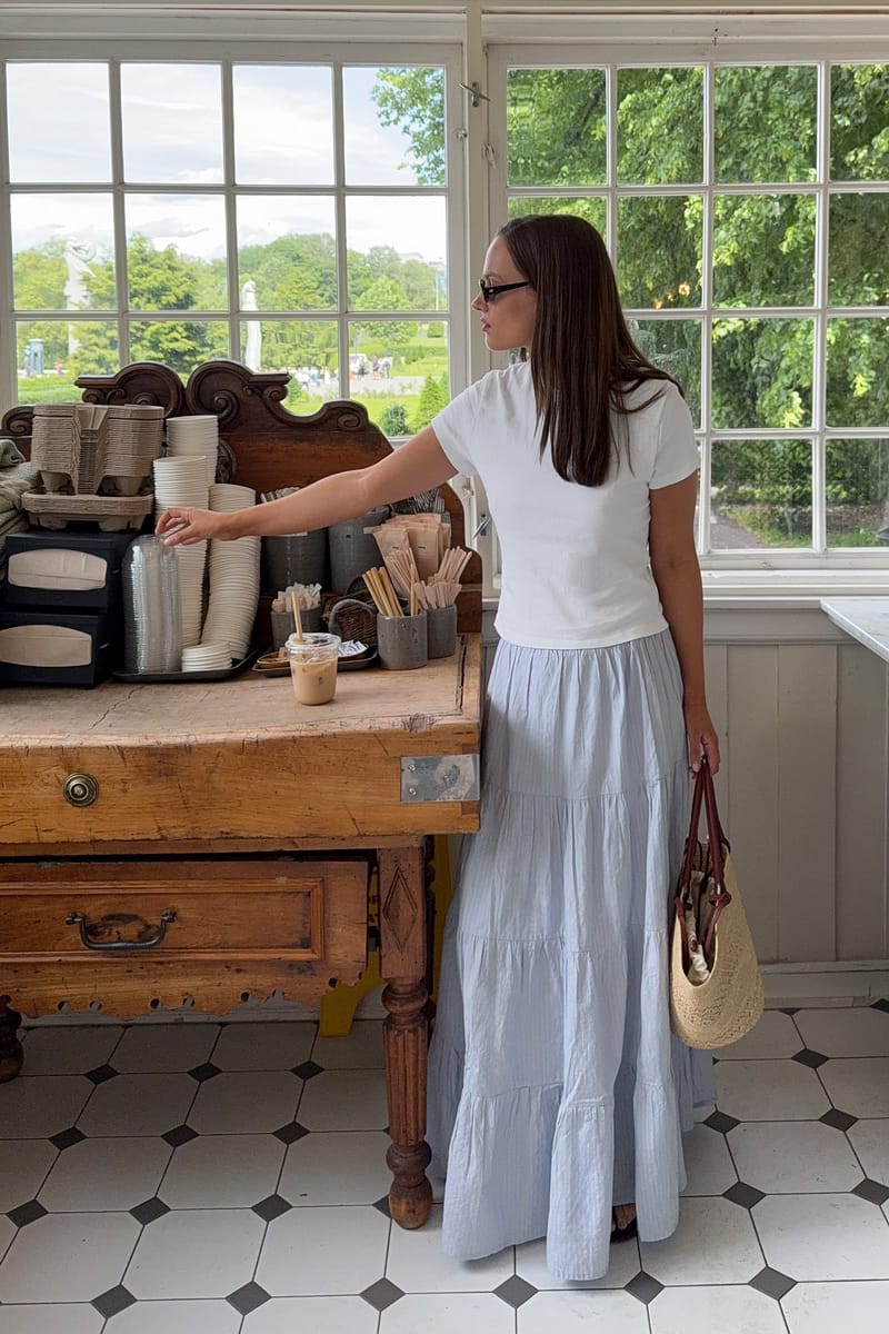 Cotton A-line Maxi Skirt - Light Blue