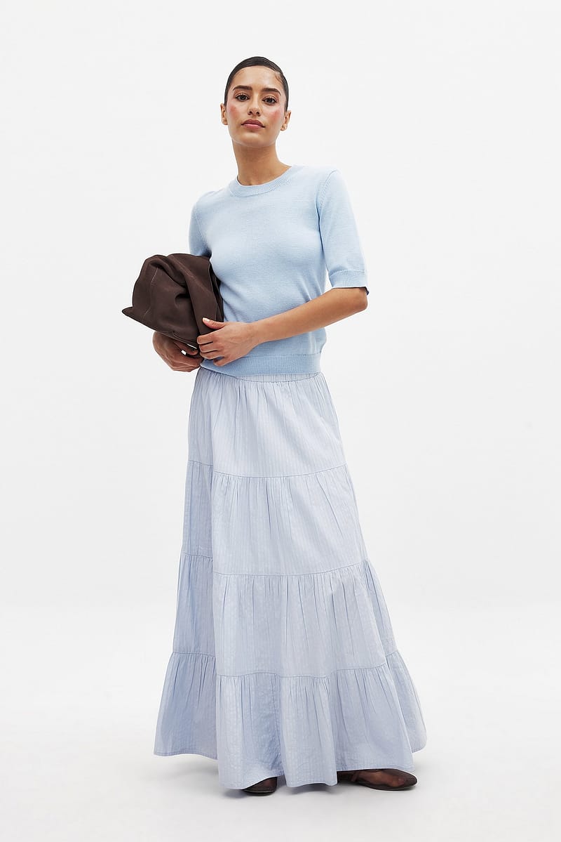 Cotton A-line Maxi Skirt - Light Blue