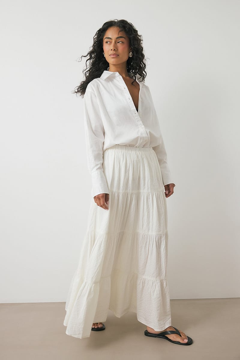 Cotton A-line Maxi Skirt - White
