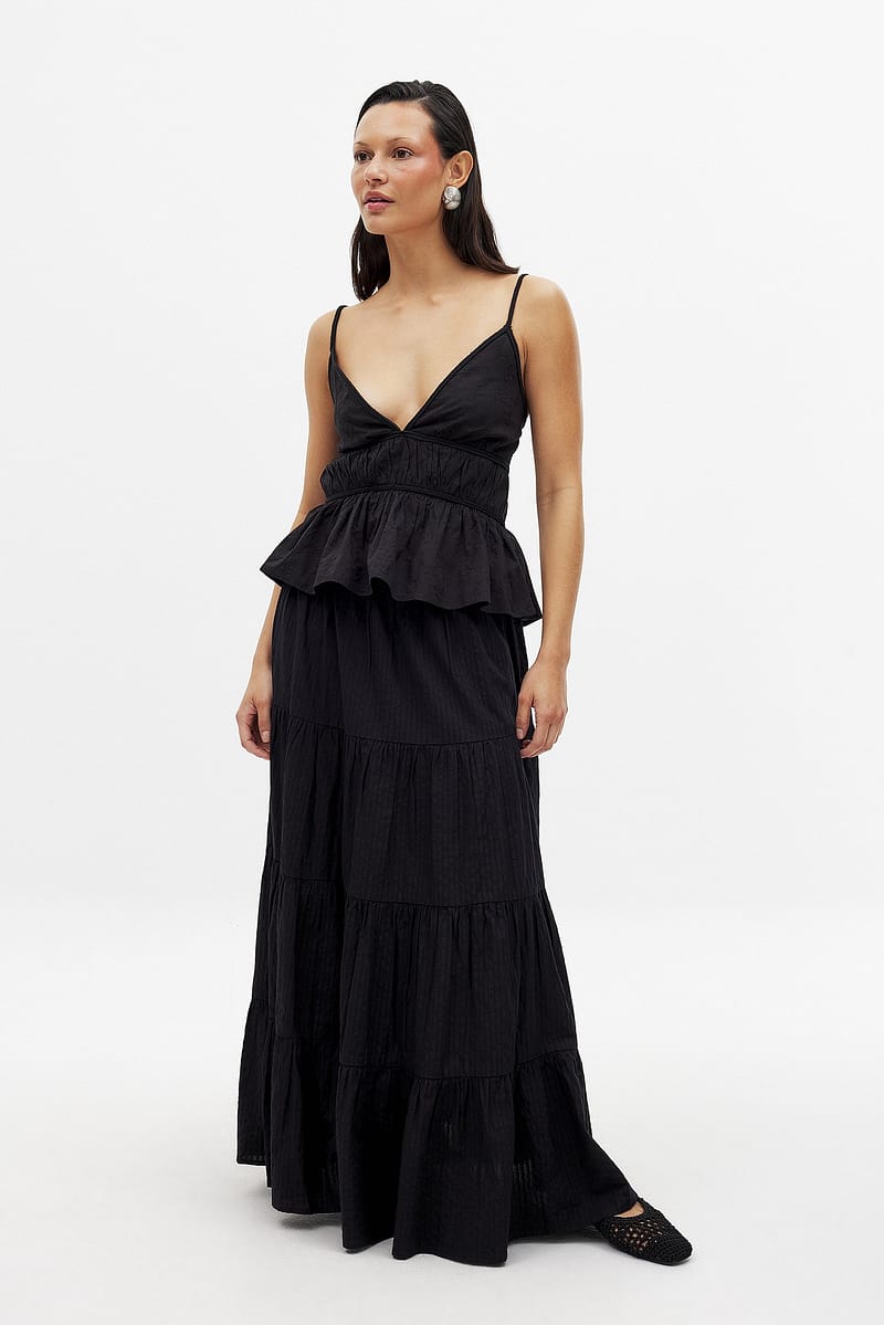 Cotton A-line Maxi Skirt - Black
