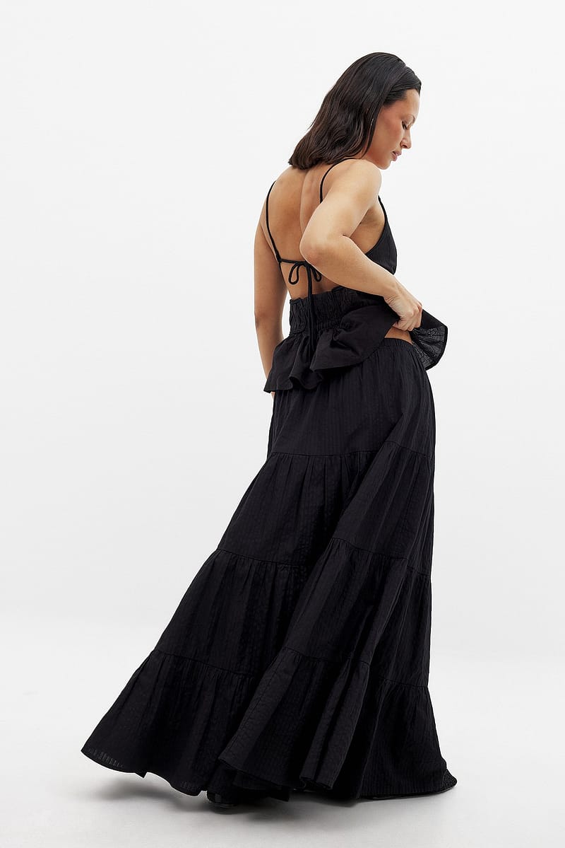Cotton A-line Maxi Skirt - Black