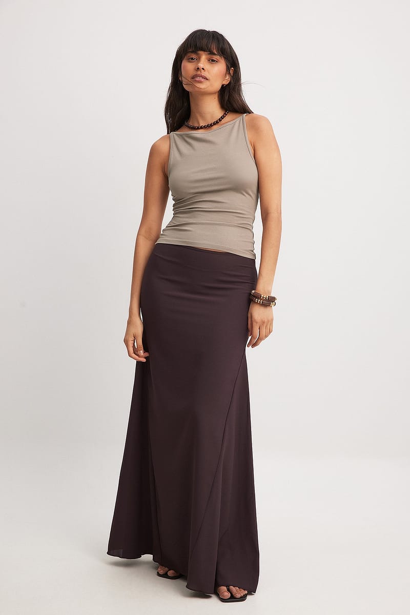 Mermaid Shaped Maxi Chiffon Skirt - Brown