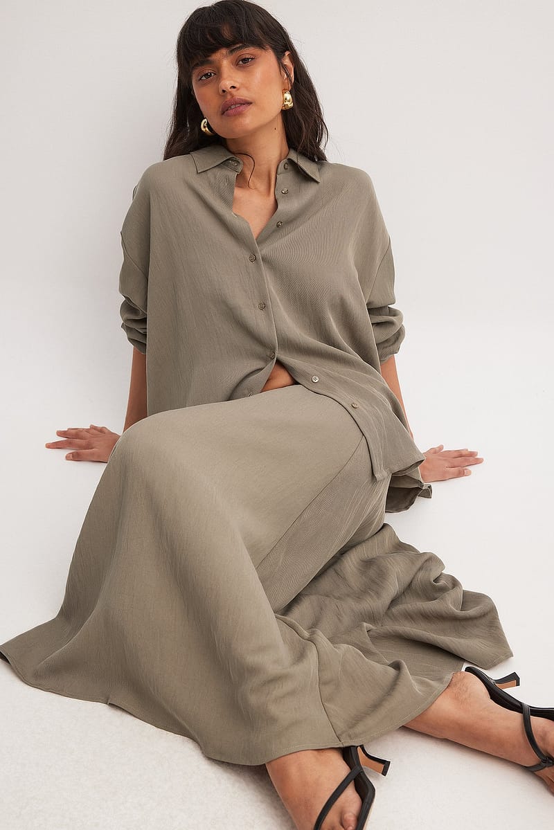 Elastic Waist Midi Skirt - Light Taupe