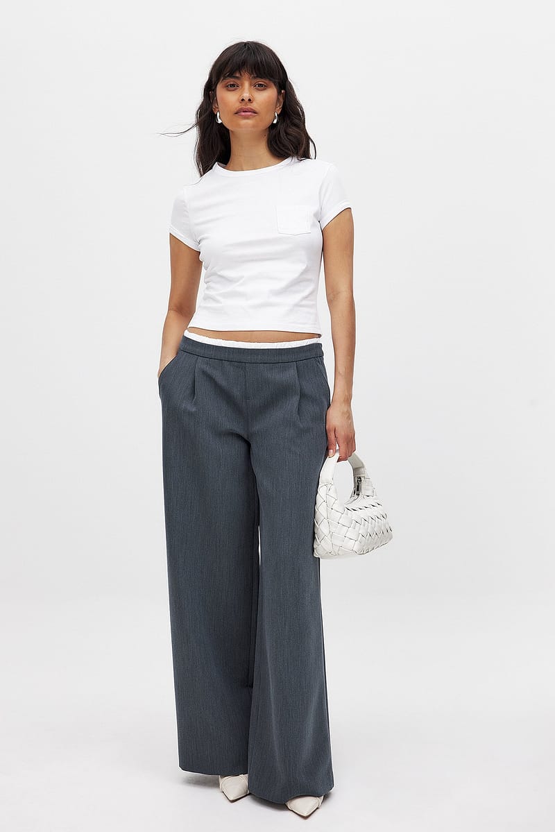 Elastic Cotton Detailed Suit Pants - Grey