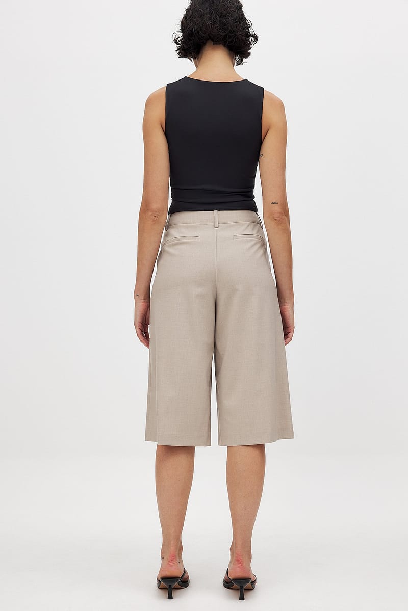 Mid Waist Long Shorts - Beige
