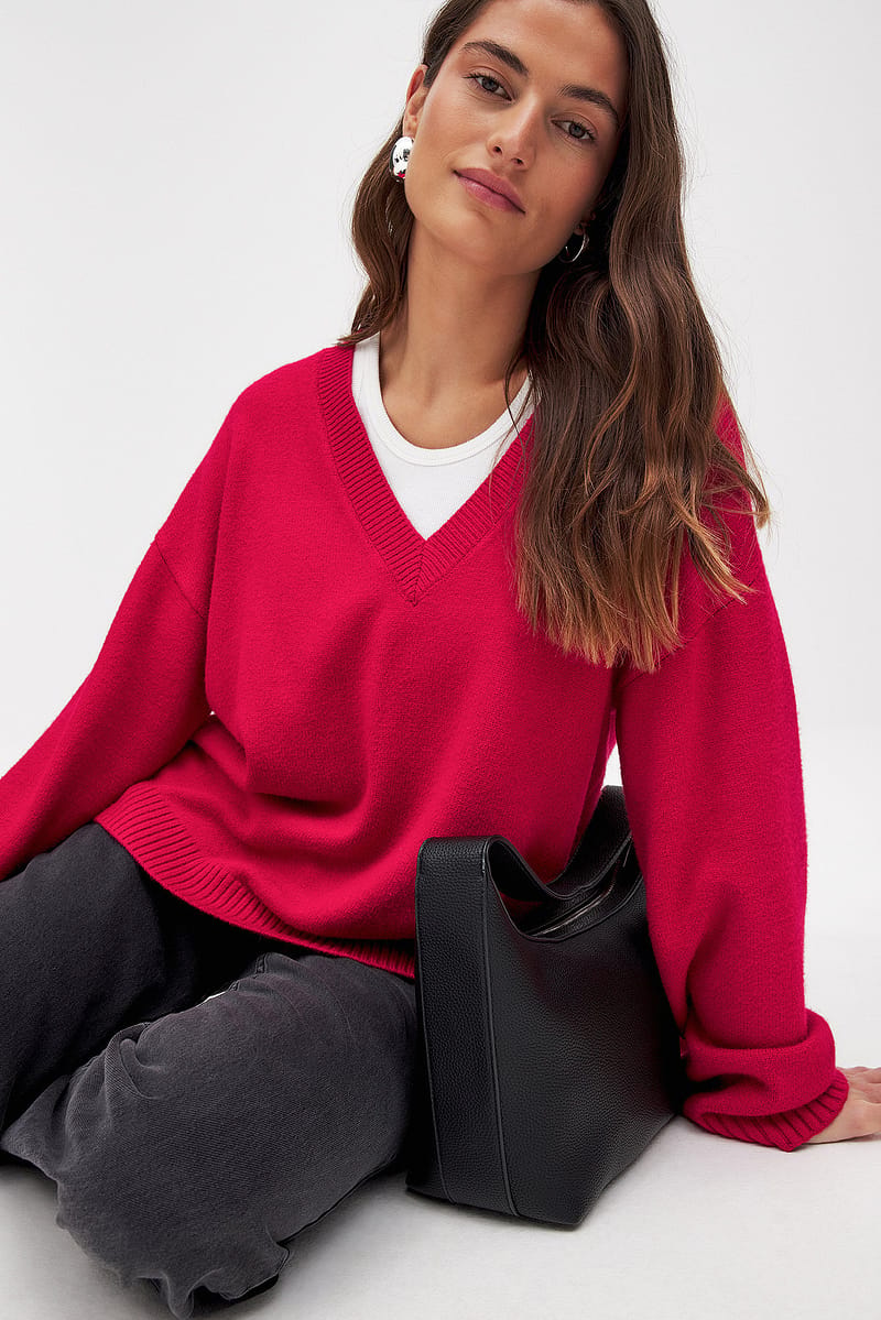 Oversized V-Neck Knitted Sweater