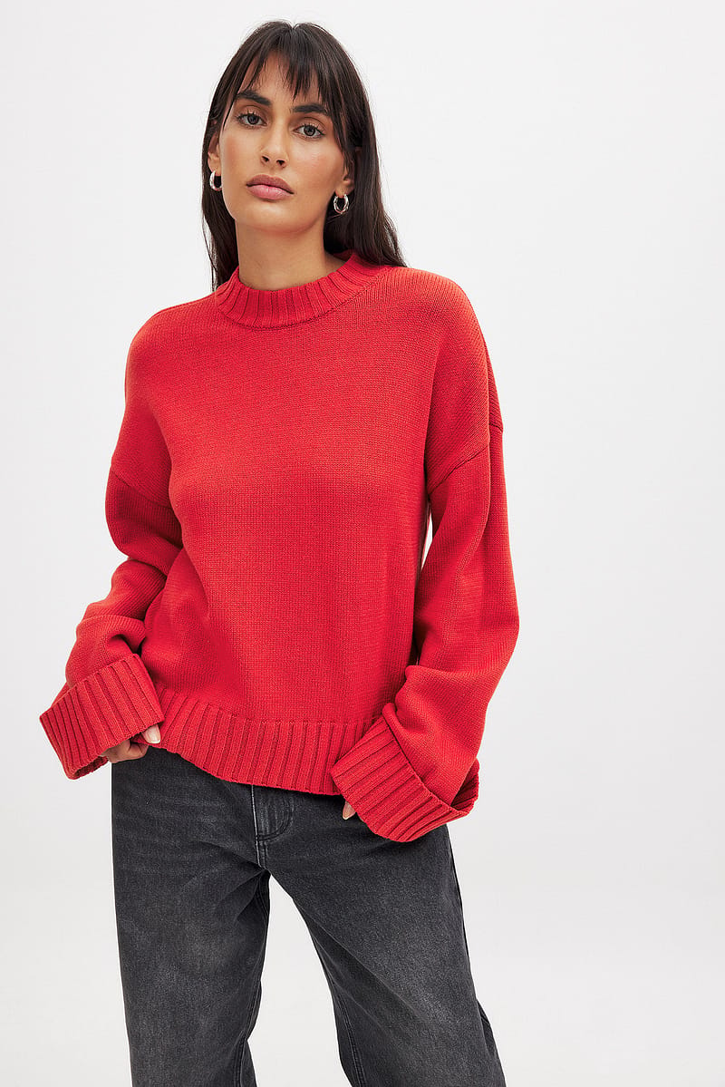 Folded Sleeve Knitted Sweater