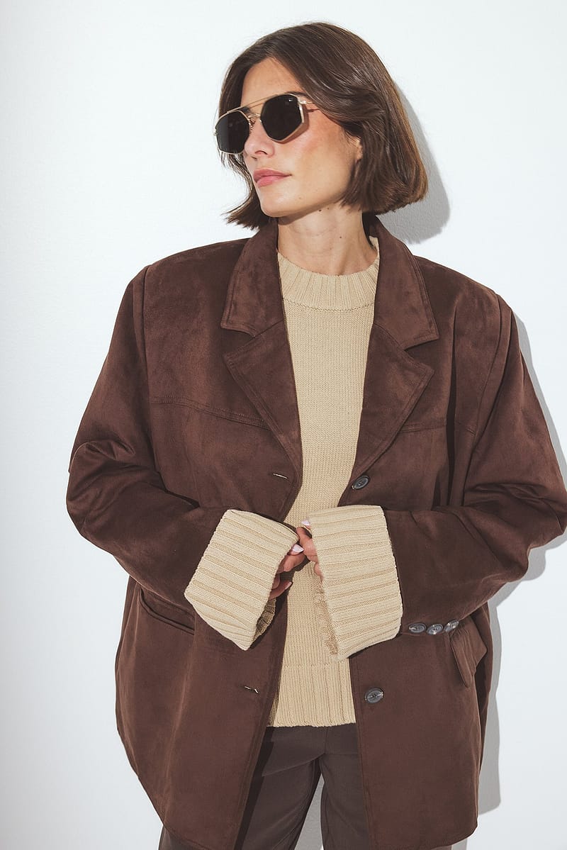 Folded Sleeve Knitted Sweater - Beige