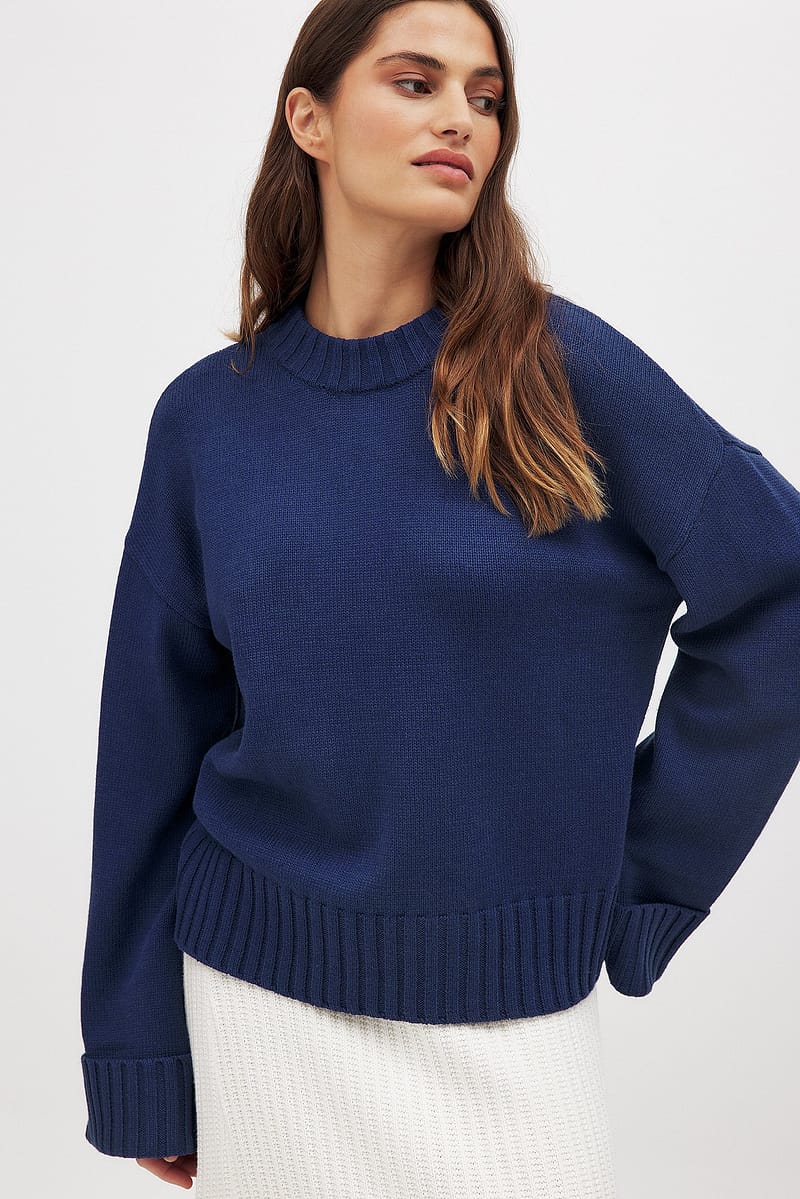 Folded Sleeve Knitted Sweater