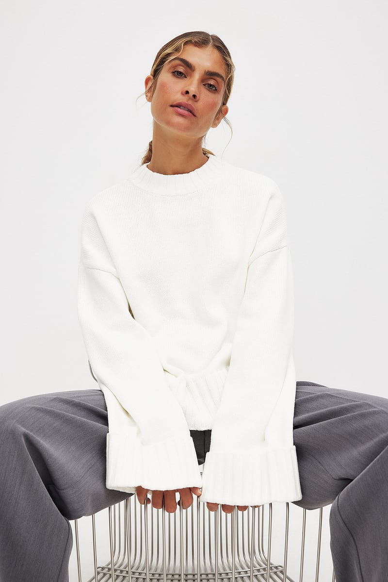 Folded Sleeve Knitted Sweater - Offwhite