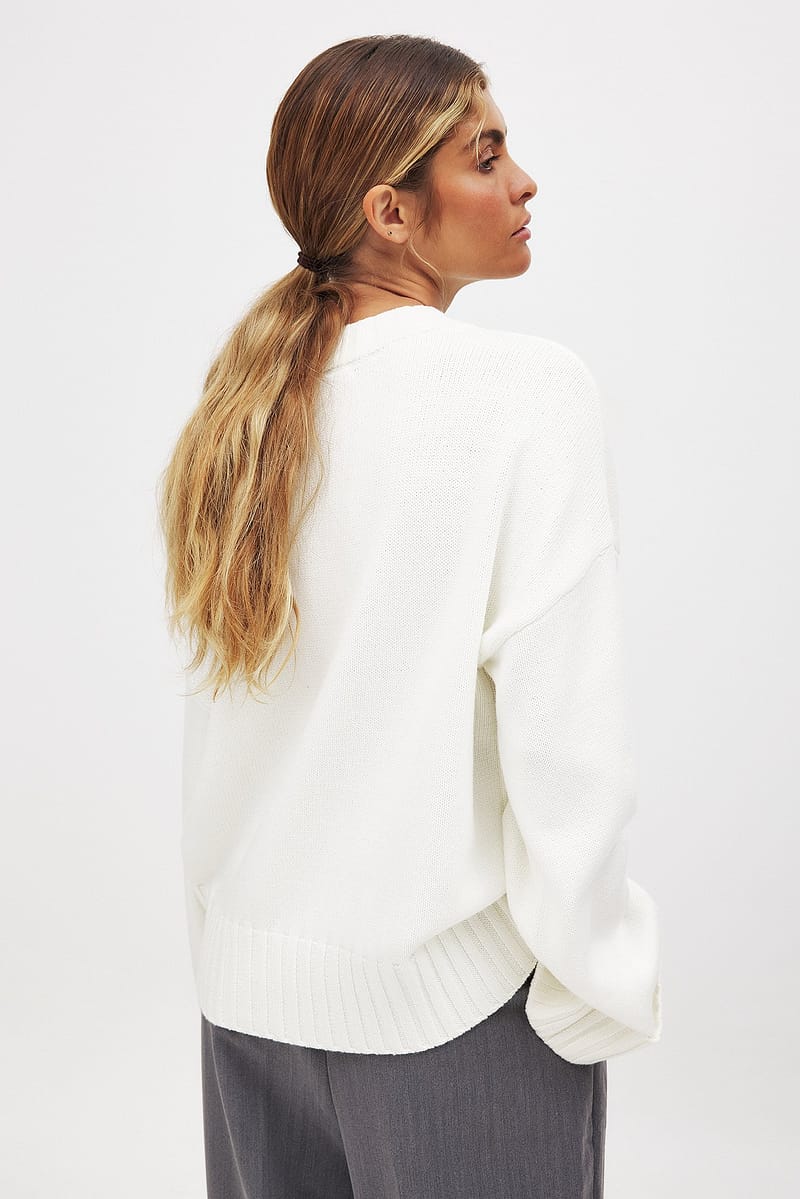 Folded Sleeve Knitted Sweater - Offwhite