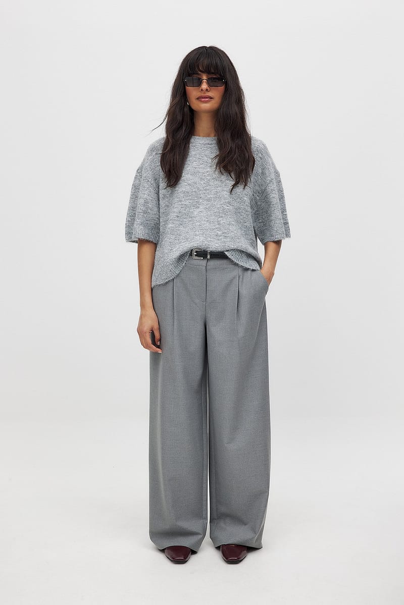 Melange Mid Waist Pants - Light Grey