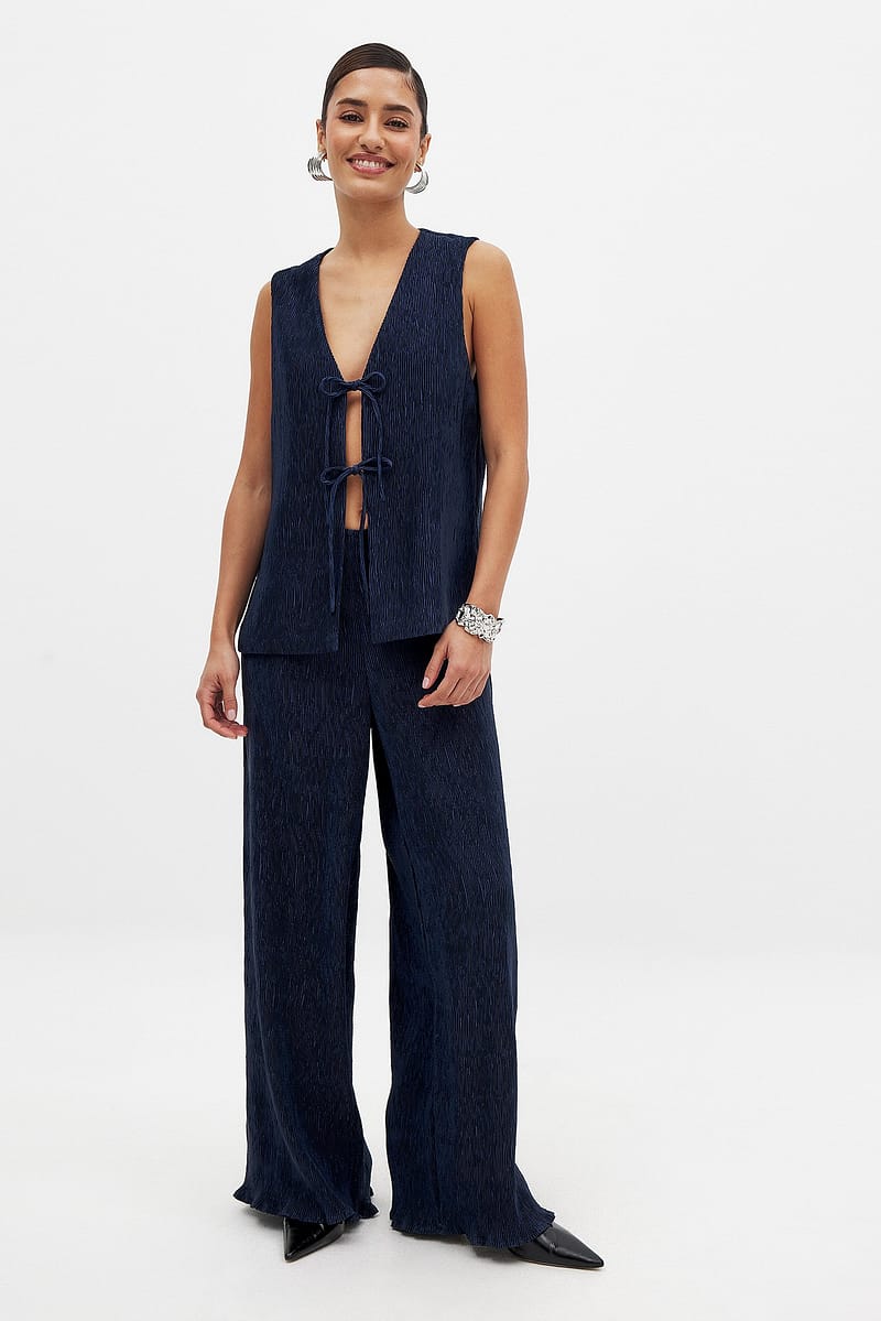 Structured Mid Waist Pants - Navy
