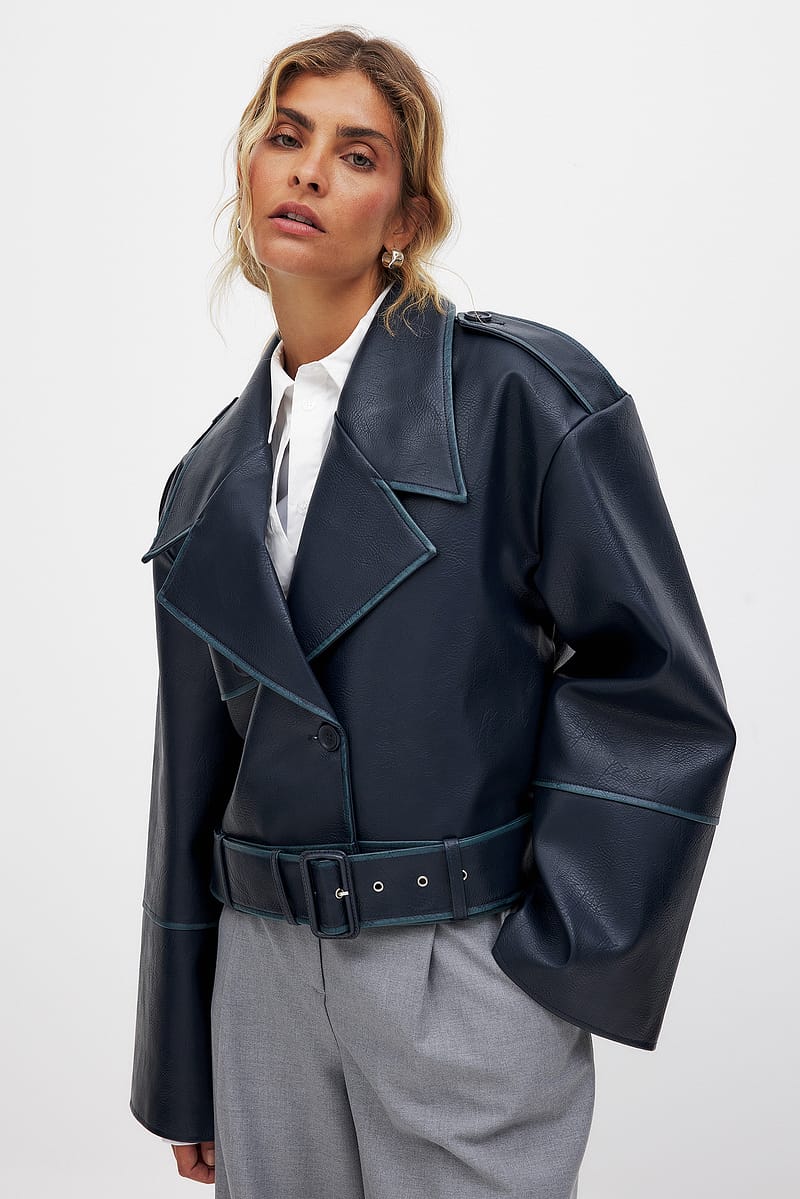 Cropped Washed Out Pu Biker Jacket