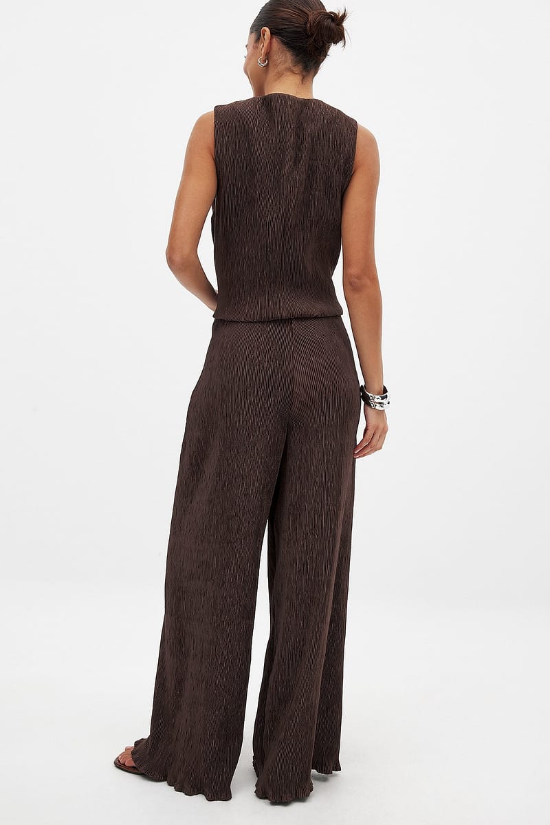 Structured Mid Waist Pants - Brown
