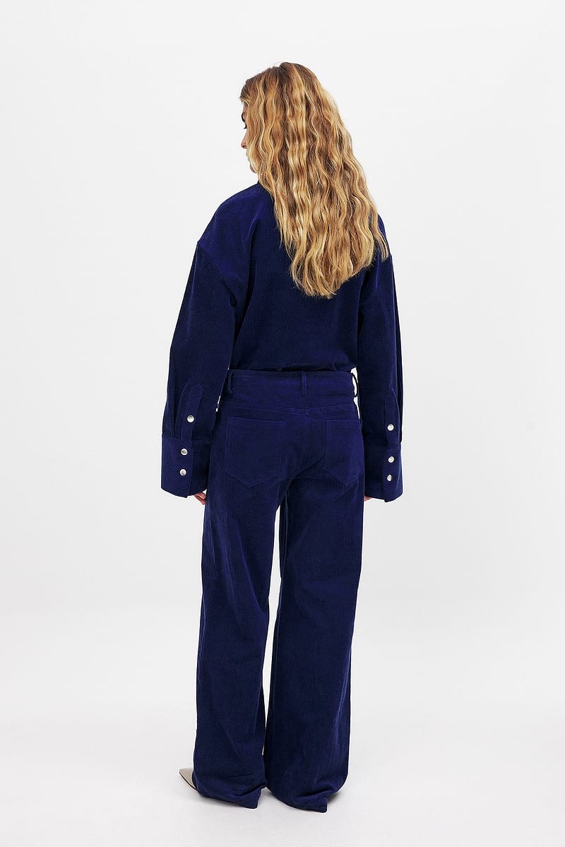 Low Waist Wide Leg Corduroy Trousers - Navy
