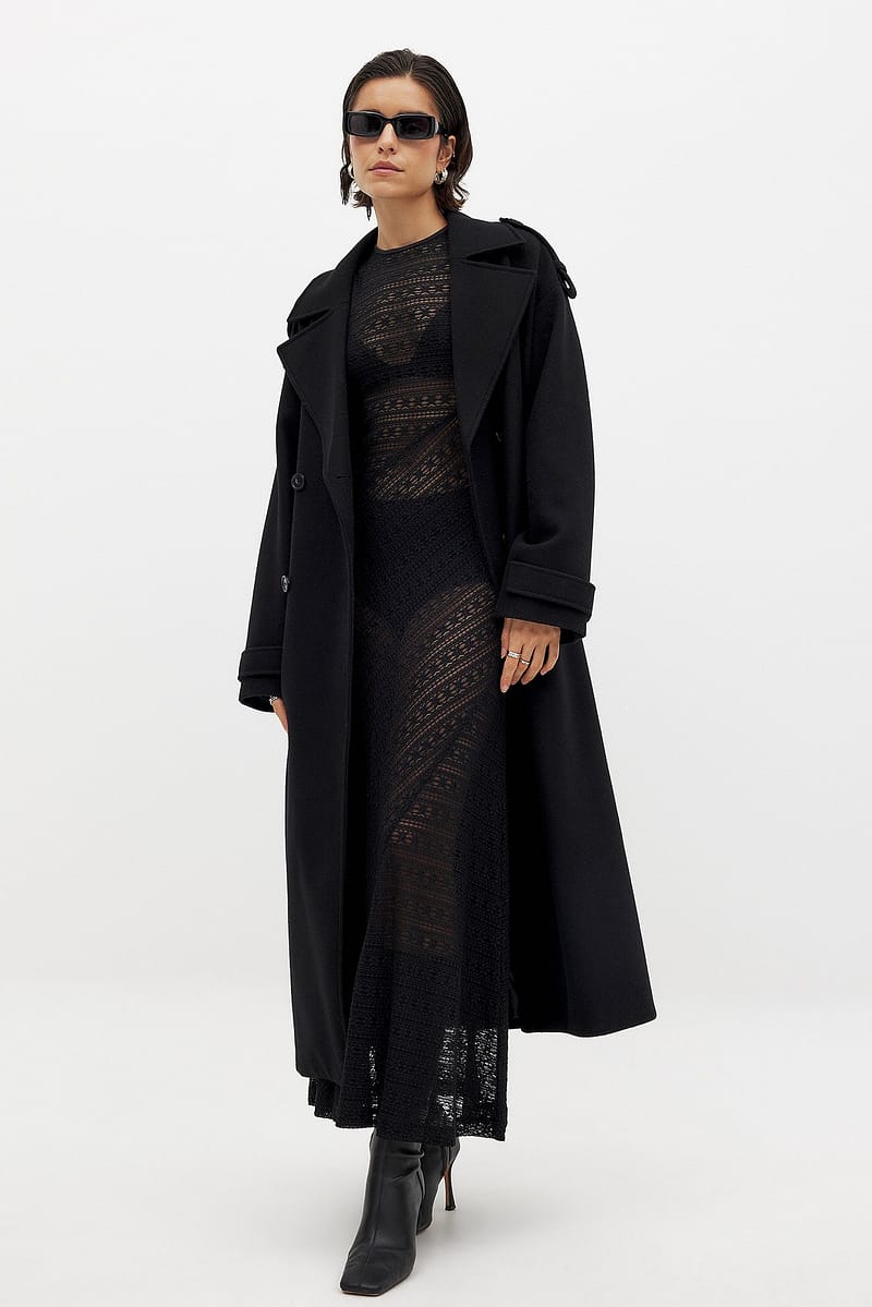 Floral Lace Midi Dress - Black