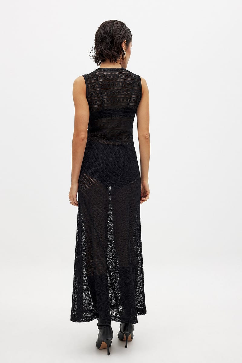 Floral Lace Midi Dress - Black