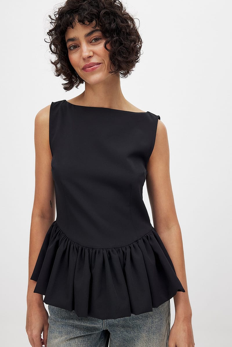 Sleeveless Peplum Top - Black