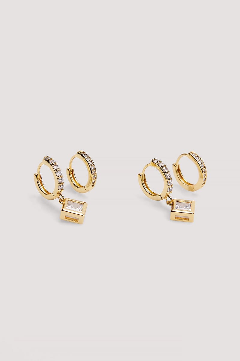 2-Pack 18K Gold Plated Pendant Hoops - Gold