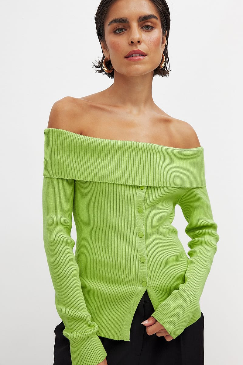 Knitted Offshoulder Top - Green