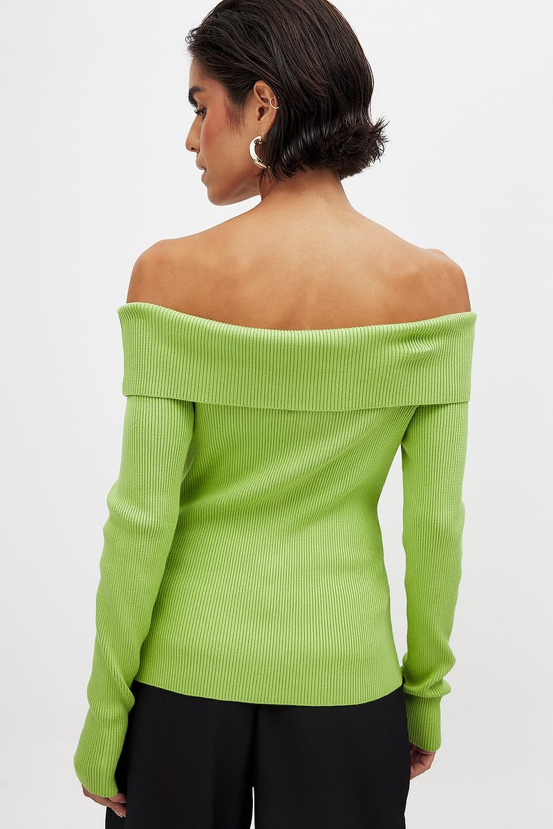 Knitted Offshoulder Top - Green