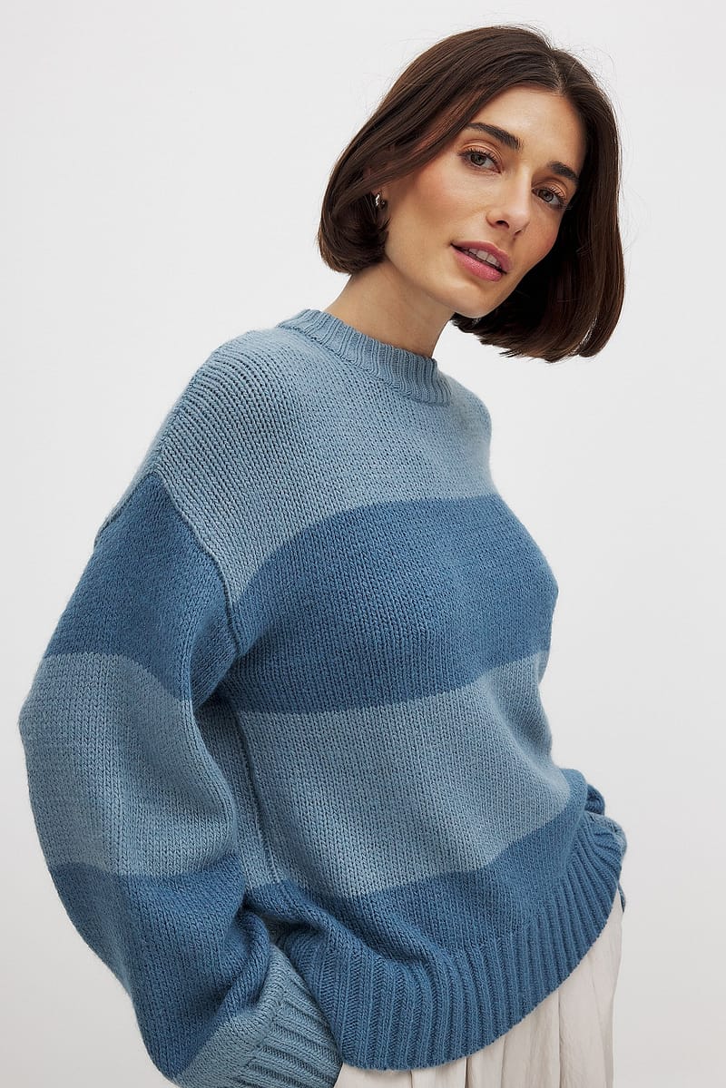 Round Neck Knitted Striped Sweater