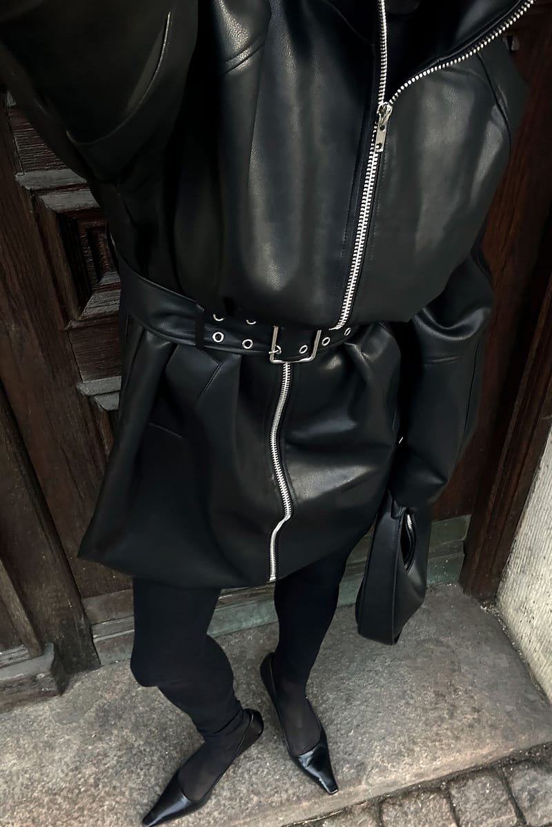 Belted Zip Detail Pu Jacket - Black