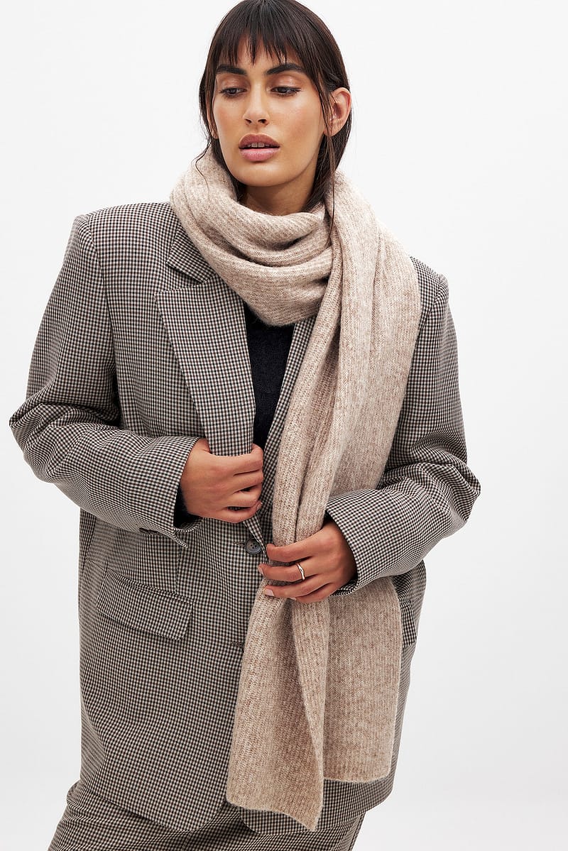 Knitted Alpaca Blend Scarf - Beige