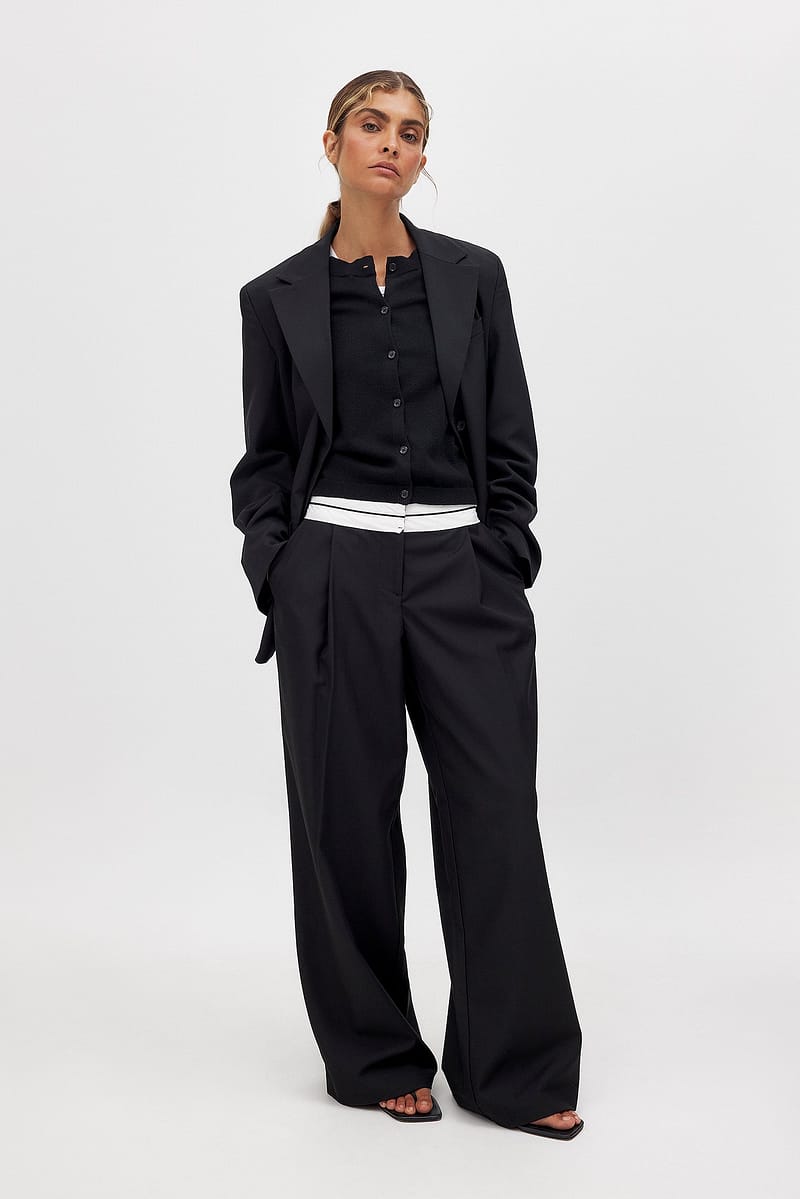 Detailed Low Waist Wide Leg Pants - Black