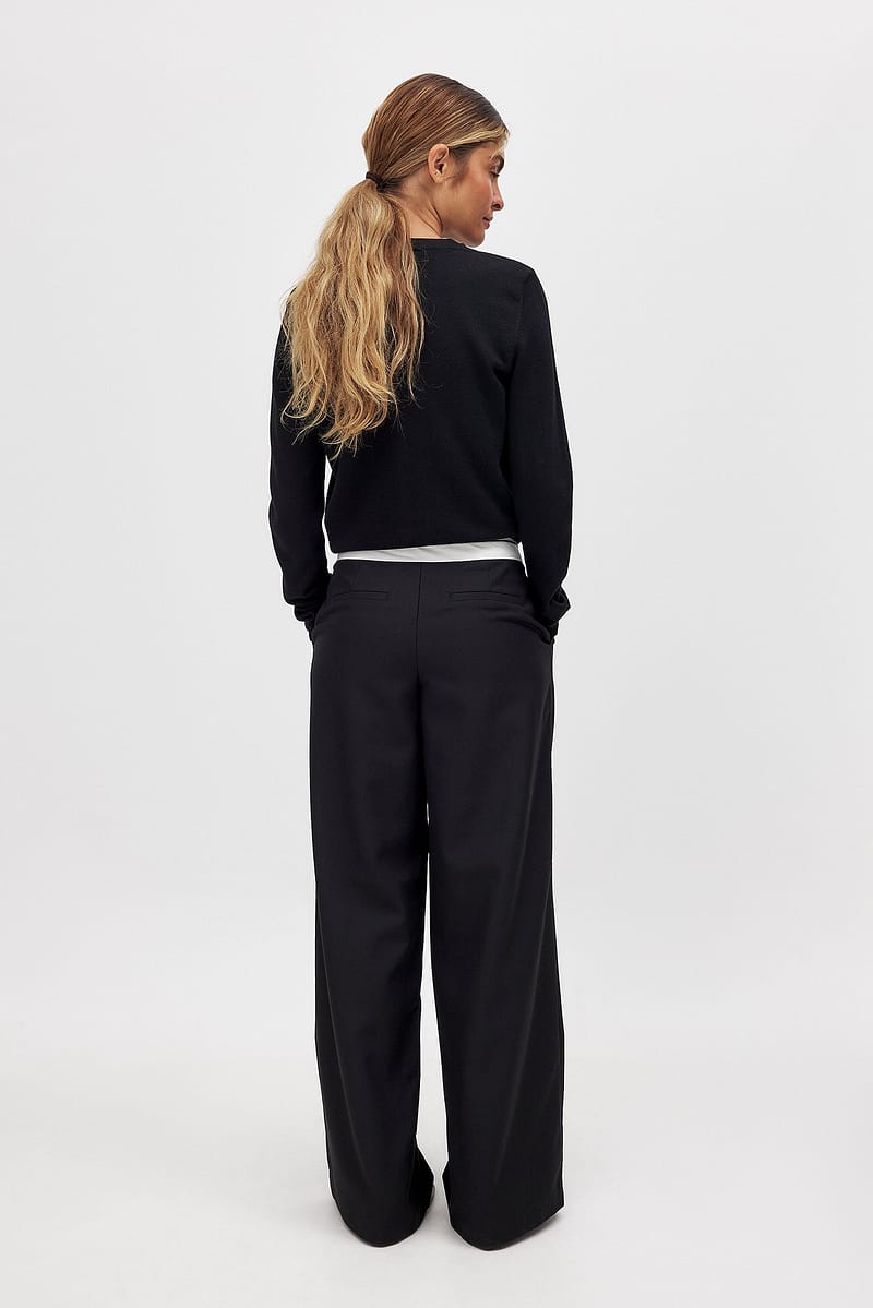 Detailed Low Waist Wide Leg Pants - Black