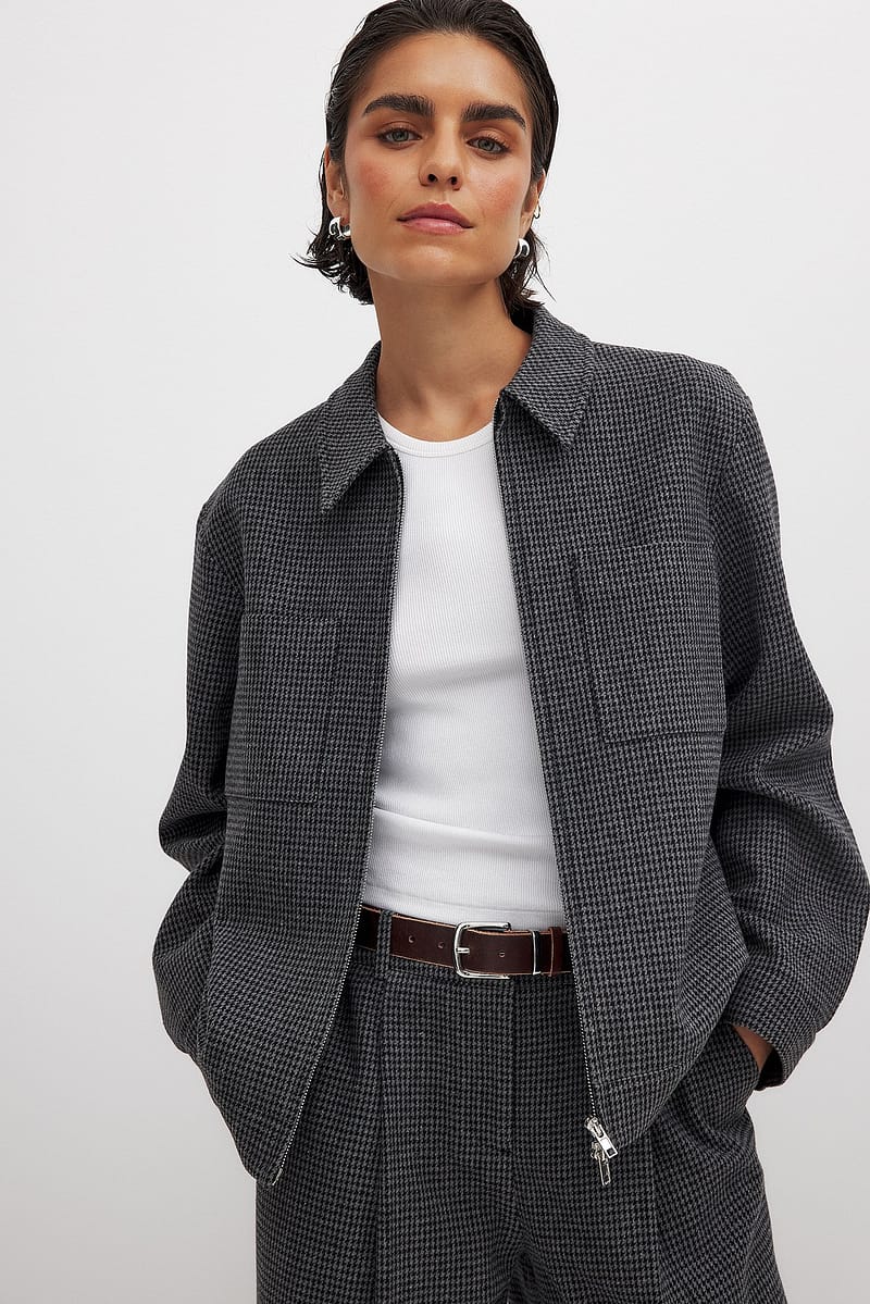 Houndstooth Zip Jacket - Grey