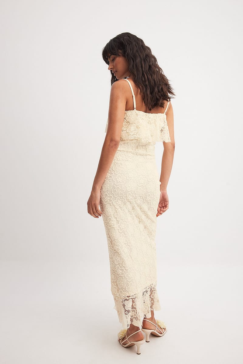 Flounce Crochet Midi Dress - Offwhite