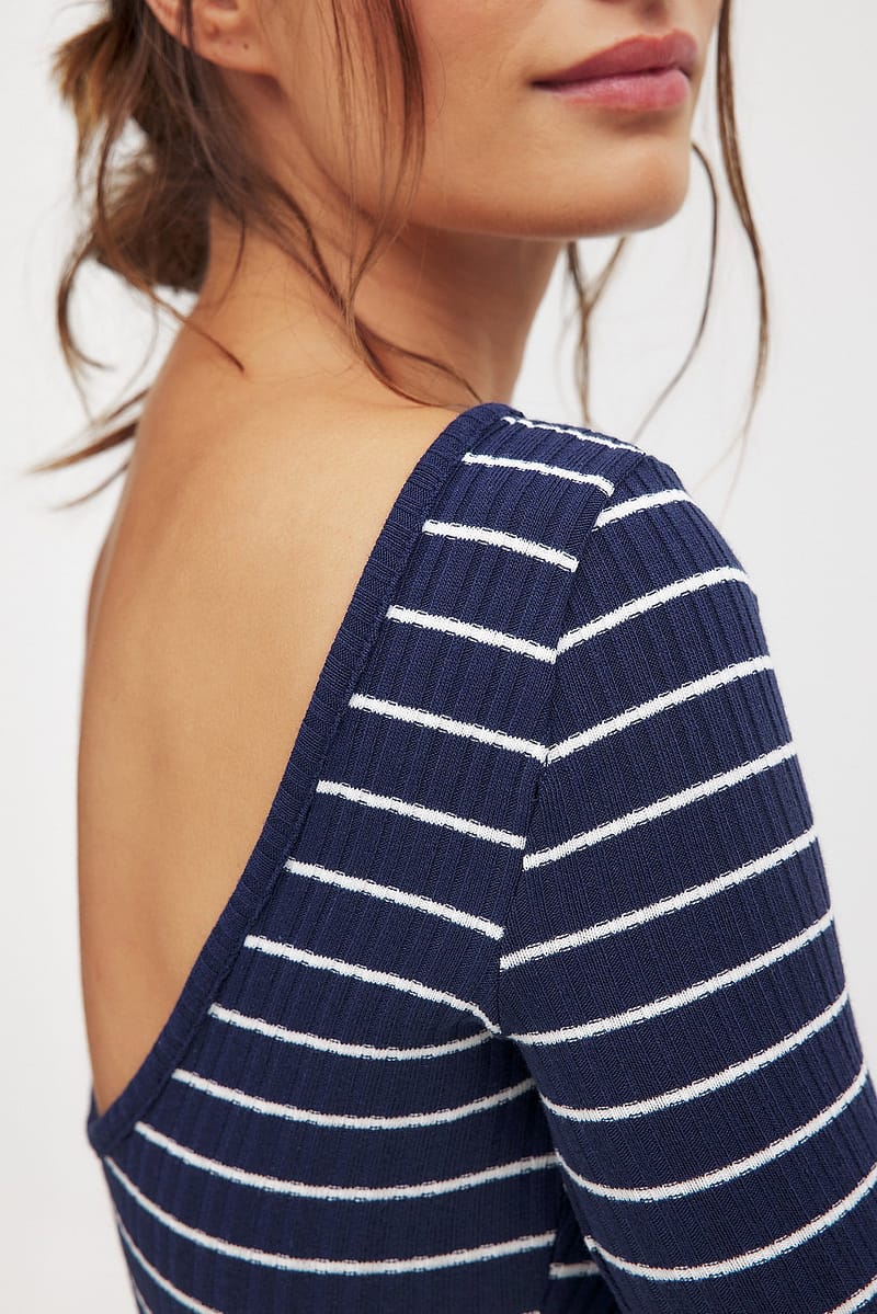 Deep Back Stripe Top - Stripe / Navy