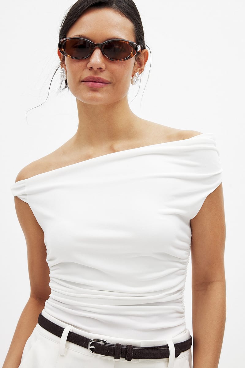 Twist Off Shoulder Top - White