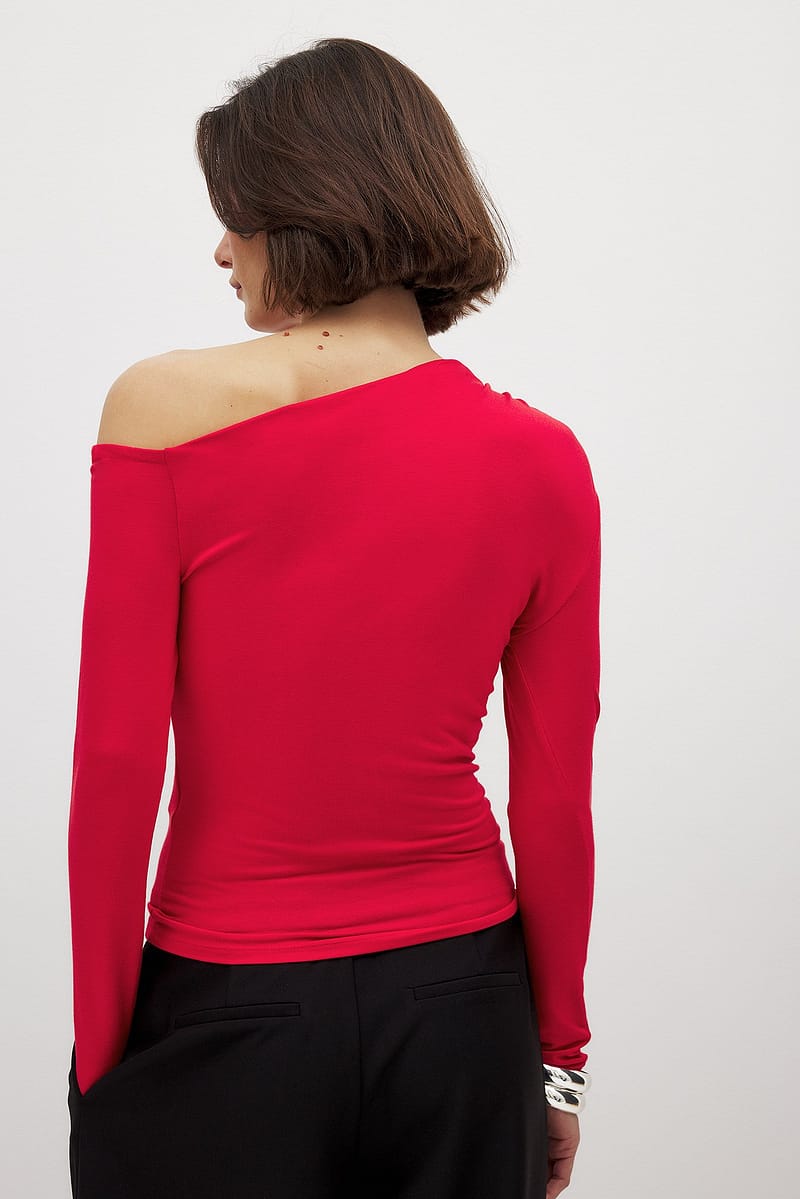 Off Shoulder Jersey Top - Red