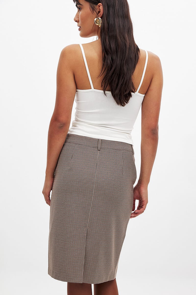 Check Pencil Skirt - Brown