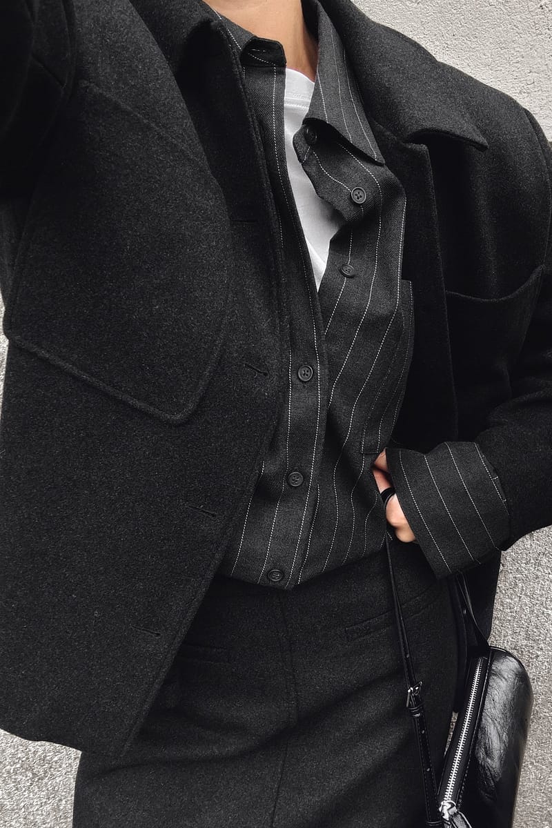 Oversized Wool Blend Jacket - Dark Grey