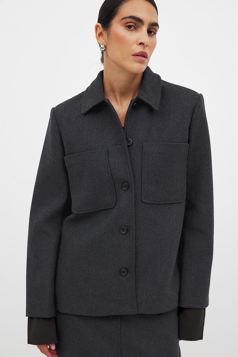 Oversized Wool Blend Jacket - Dark Grey