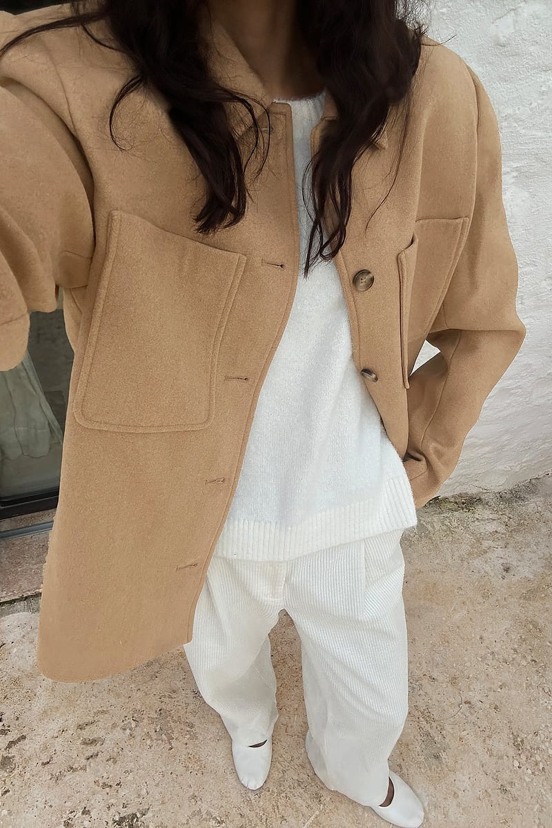 Oversized Wool Blend Jacket - Beige