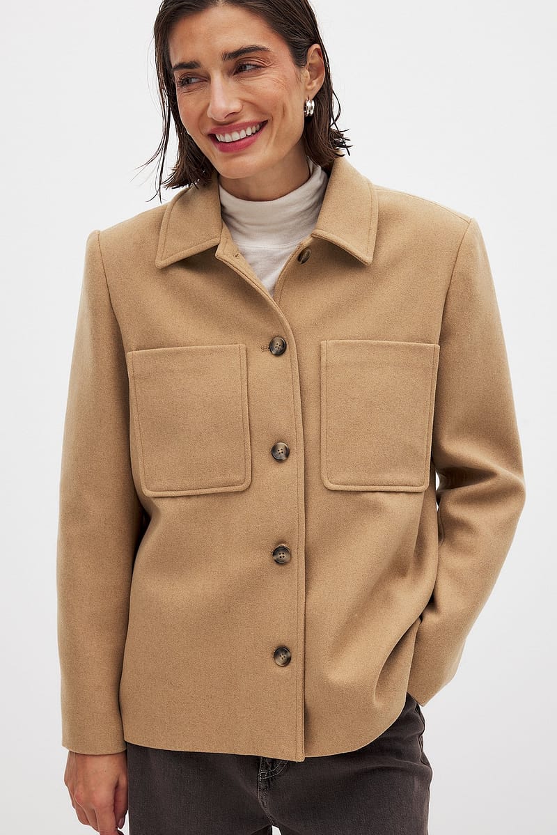 Oversized Wool Blend Jacket - Beige