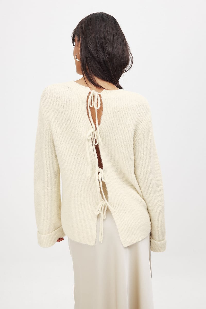 Knitted Tie Back Detail Sweater - Offwhite