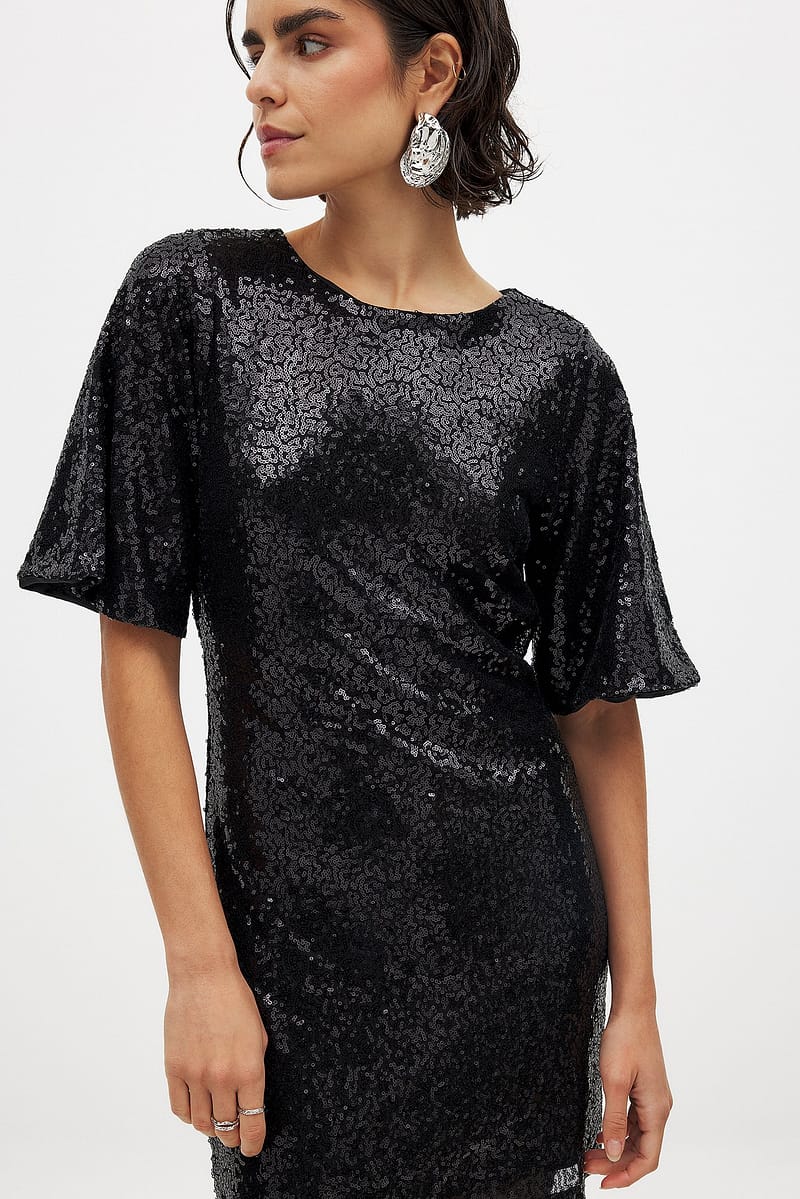 Waterfall Sequin Mini Dress - Black