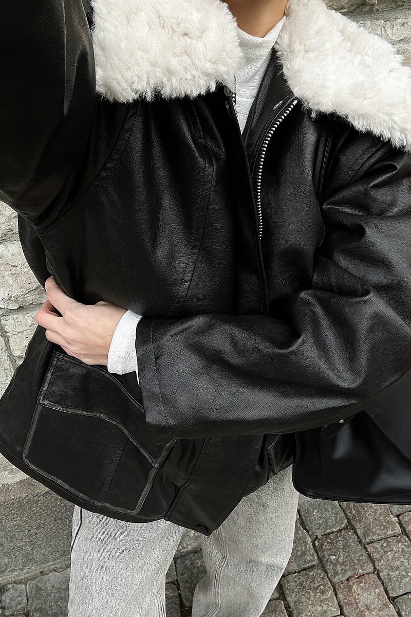 Washed Out Pu Bonded Jacket - Black
