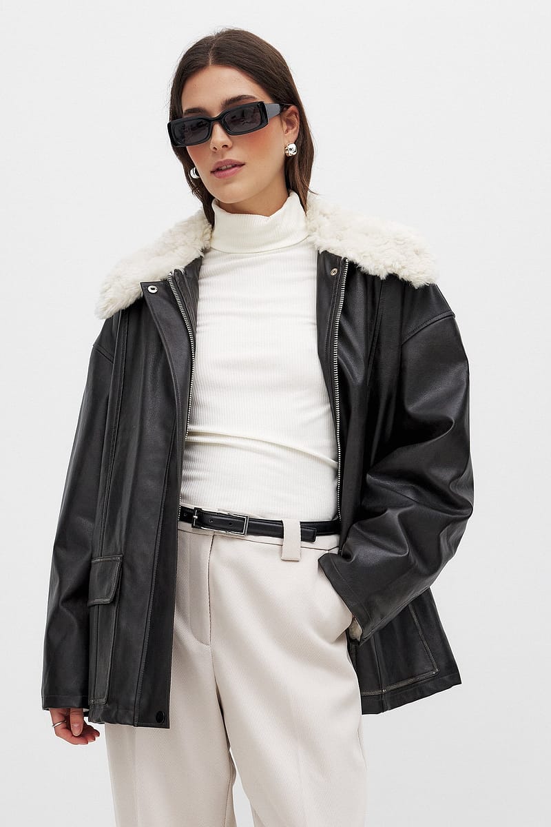 Washed Out Pu Bonded Jacket - Black