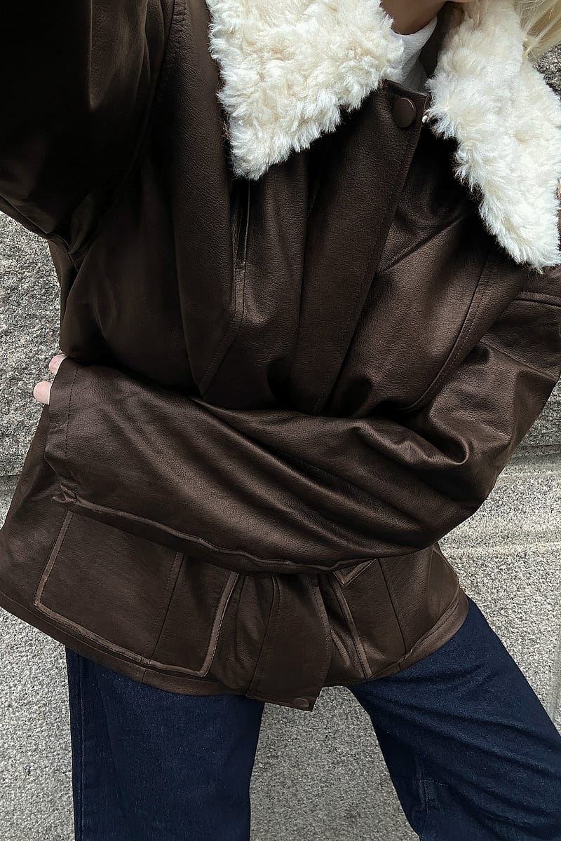 Washed Out Pu Bonded Jacket - Brown