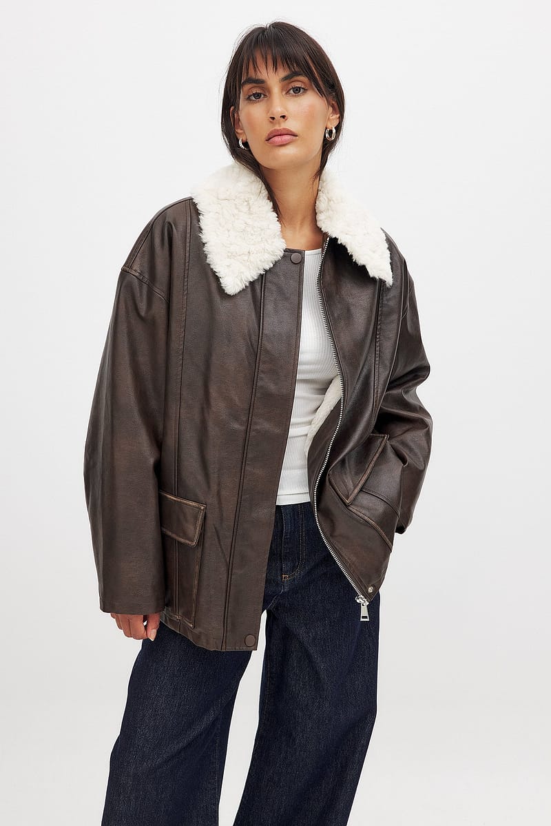 Washed Out Pu Bonded Jacket - Brown