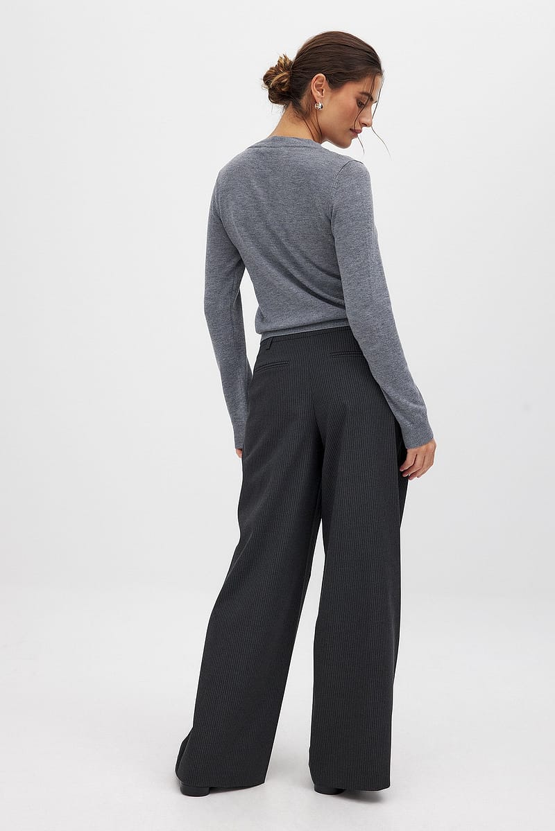 Striped Wide Leg Suit Pants - Grey