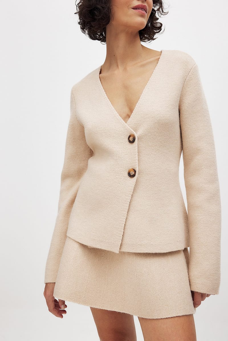 Knitted Mini Skirt - Light Beige