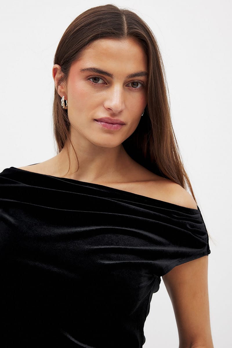 Draped Velvet Top - Black